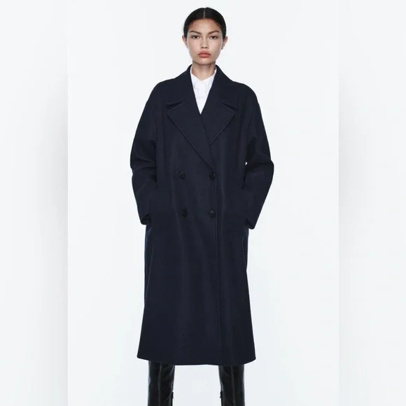 新品!!】ZARA Black Oversized Mods Coat S-M Women's Oversized